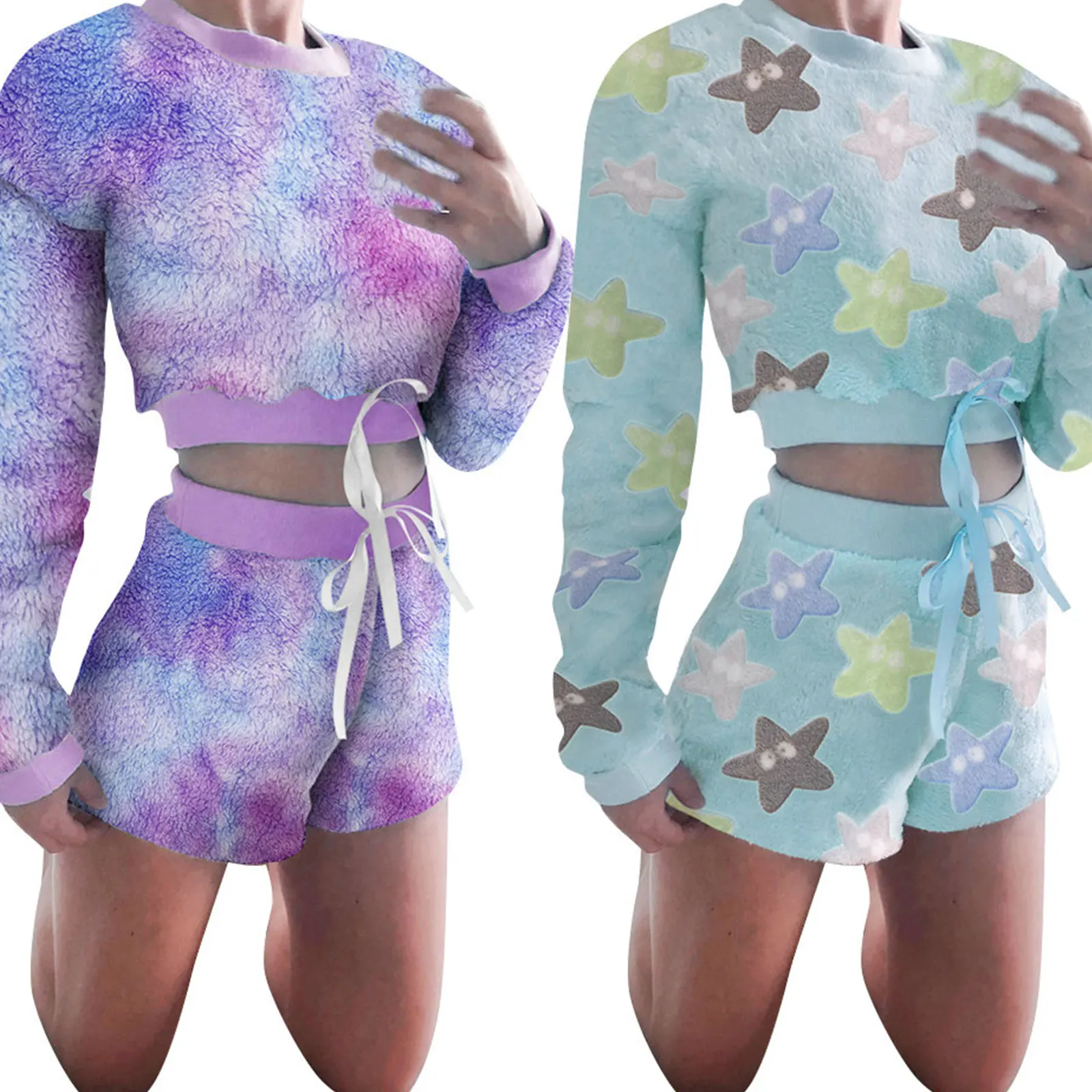 2 Pcs Women Casual Style Outfits Star/Tie-Dye Print Ribbon Long Sleeve Round Neck Crop Top + High Waist Shorts
2 Pcs Women Casual Style Outfits Star/Tie-Dye Print Ribbon Long Sleeve Round Neck Crop Top + High Waist Shorts