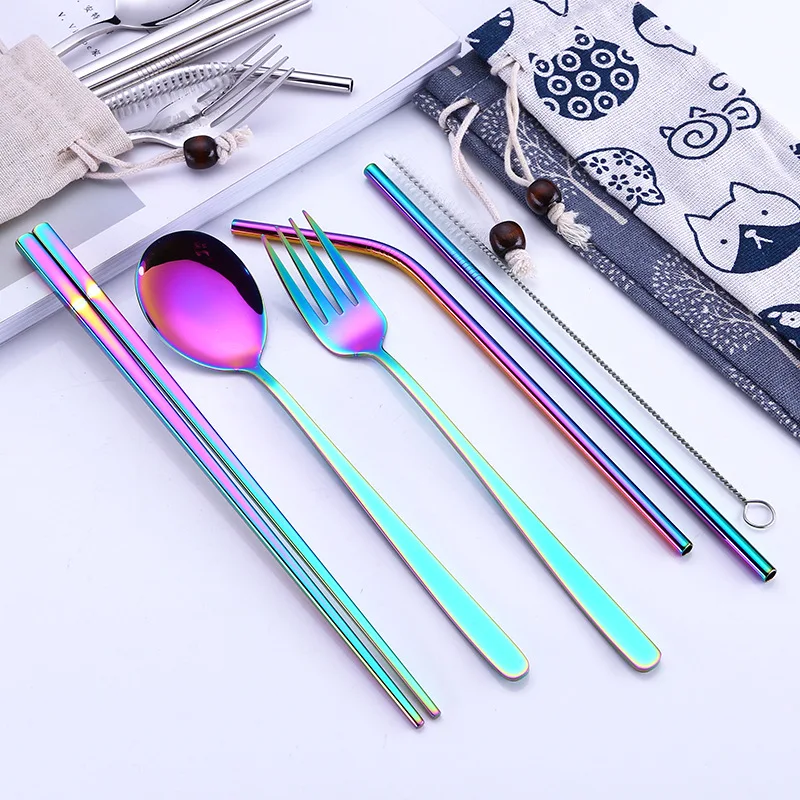 Stainless Steel Tableware Set Portable Color Titanium-Plated Chopsticks Spoon Straws Dinnerware Kits Outdoor Picnic Cutlery
Stainless Steel Tableware Set Portable Color Titanium-Plated Chopsticks Spoon Straws Dinnerware Kits Outdoor Picnic Cutlery