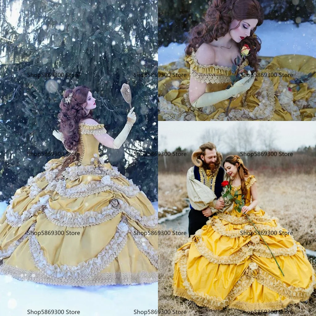 Фантастические золотые платья для Quinceanera с открытыми плечами Готический корсет