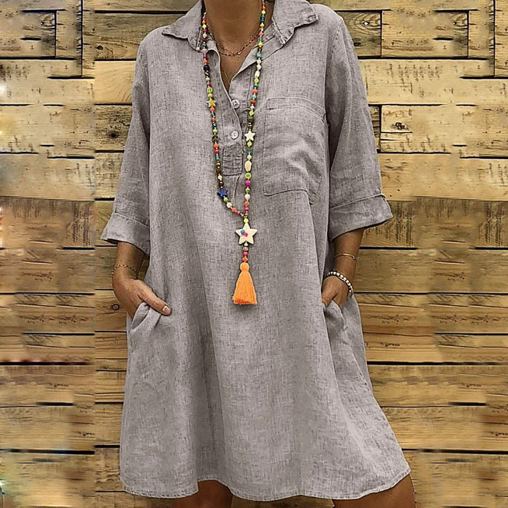 Women Buttons Neck Casual Long Shirt Dress Loose Lapel Mini Dress Pocket Tops Loose And Casual Shirt Collar
Women Buttons Neck Casual Long Shirt Dress Loose Lapel Mini Dress Pocket Tops Loose And Casual Shirt Collar