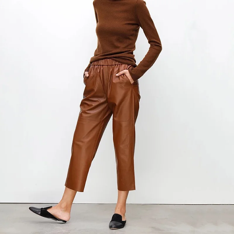 Женские брюки SHZQ 2021 из натуральной овечьей кожи, женские осенне-зимние брюки-султанки с высокой талией в Корейском стиле, женские весенние б... 
Женские брюки SHZQ 2021 из натуральной овечьей кожи, женские осенне-зимние брюки-султанки с высокой талией в Корейском стиле, женские весенние б...