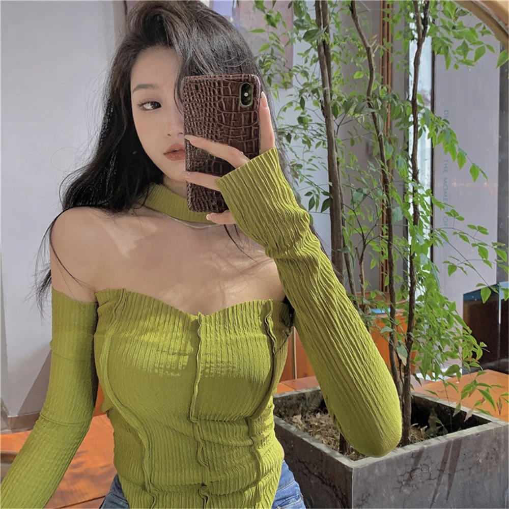 Y2K Basic Crop Top T Shirt Autumn Women Sexy Halter Korea Tops Fashion Casual Green Long Sleeve Tee Female Clothing 2021 Coisini
Y2K Basic Crop Top T Shirt Autumn Women Sexy Halter Korea Tops Fashion Casual Green Long Sleeve Tee Female Clothing 2021 Coisini