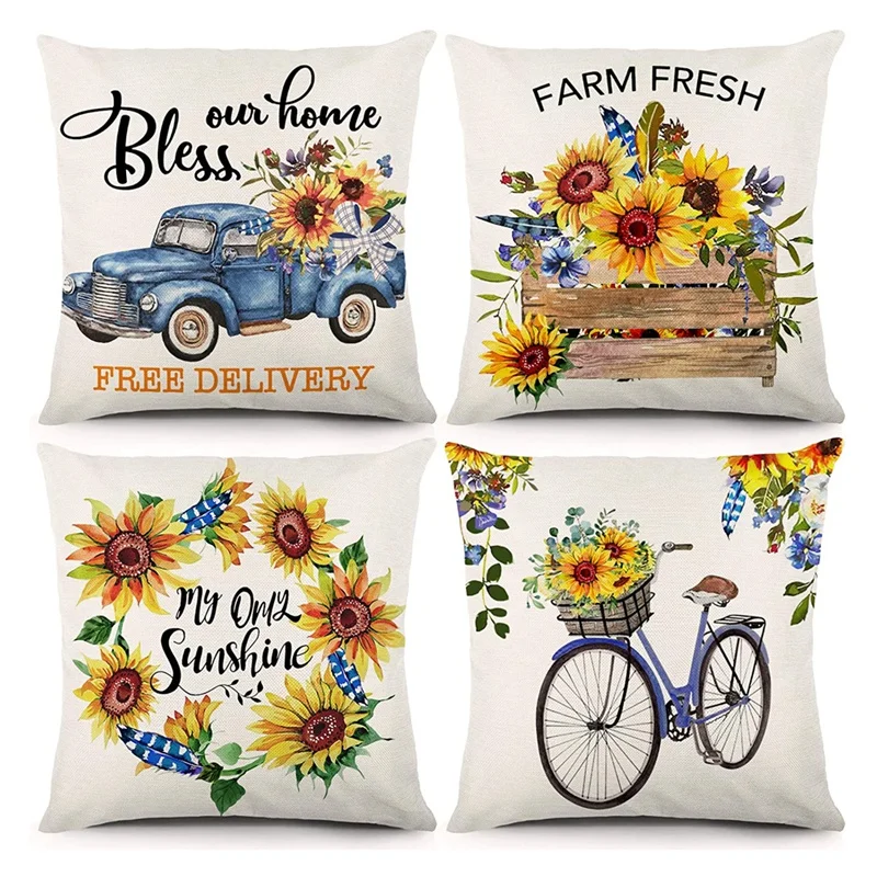 

Sunflower Throw Pillow Covers 18 x 18 Inch Summer Decorations Pillowcase Blue and Orange Farmhouse Theme Pillowcase