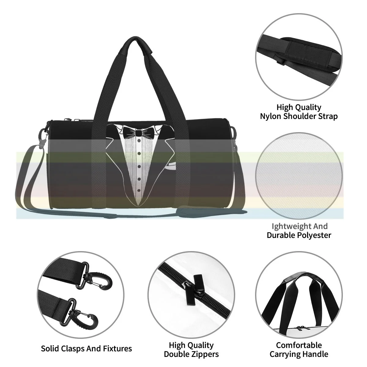 Tuxedo Mens Suit Tie Wedding Fancy Stag Party universal travel sports fitness shoulder bag. Nylon portable outdoor sports bag.
Tuxedo Mens Suit Tie Wedding Fancy Stag Party universal travel sports fitness shoulder bag. Nylon portable outdoor sports bag.