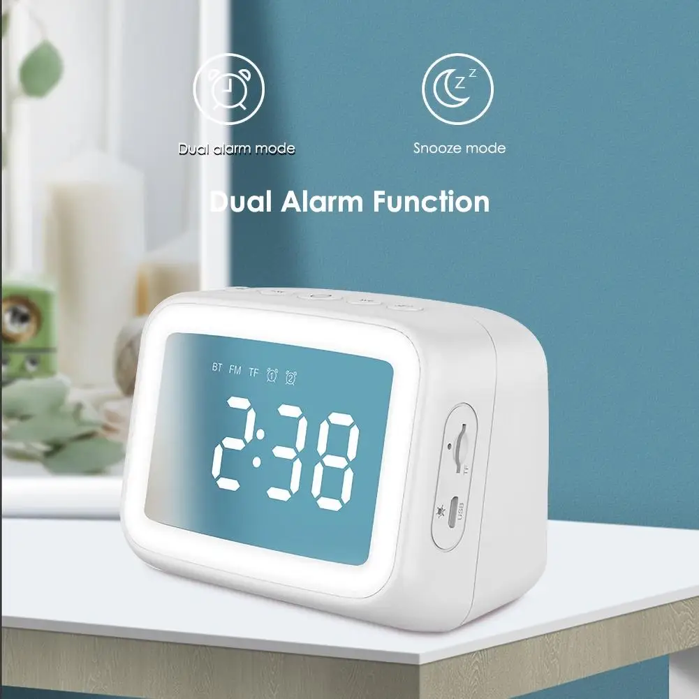 LED dimming alarm clock with FM FM radio Wireless Bluetooth connection Support TF card clock sound can work as night light
LED dimming alarm clock with FM FM radio Wireless Bluetooth connection Support TF card clock sound can work as night light