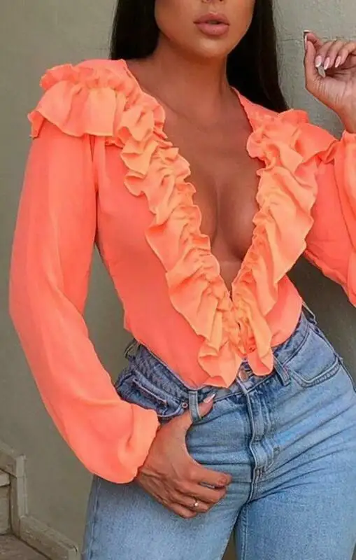 Women Ladies Blouse Autumn Sexy Long Sleeve Sheer Mesh V-neck Solid Ruffle Pullover Tops Shirts
Women Ladies Blouse Autumn Sexy Long Sleeve Sheer Mesh V-neck Solid Ruffle Pullover Tops Shirts