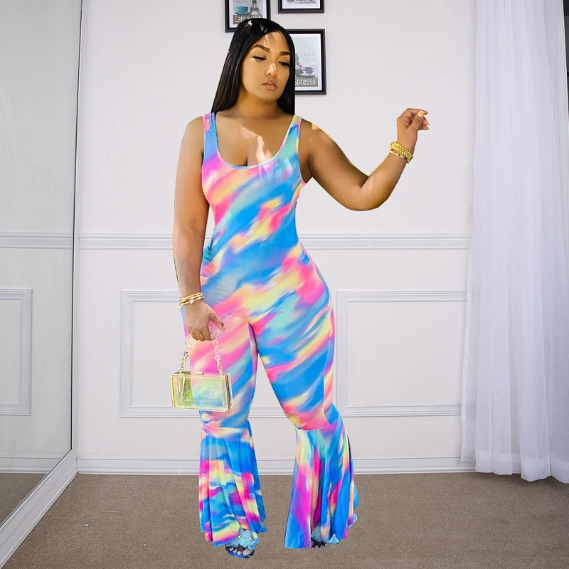 Women Summer Fashion Tie-dye Printing Vest Casual High Waist Loose Long Flare Pants Jumpsuit
Women Summer Fashion Tie-dye Printing Vest Casual High Waist Loose Long Flare Pants Jumpsuit