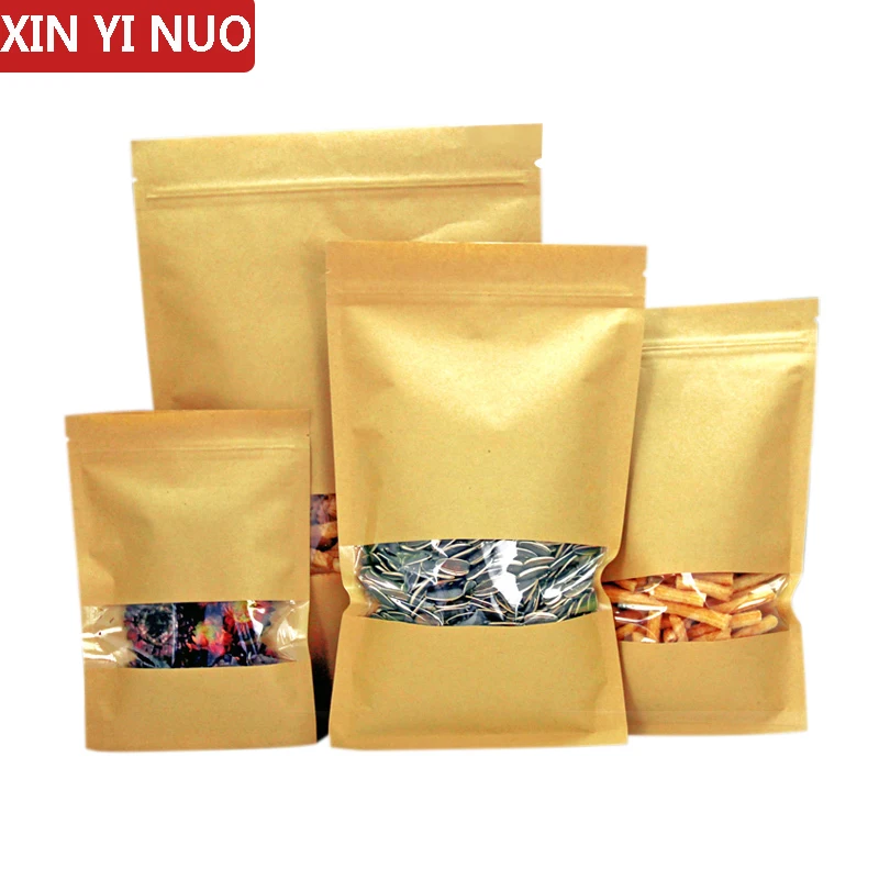 50pcs/lot High Quality Craft Paper Zipper Lock Food Bag With Window Packaging Plastic Packaging Bag Printed Logo
50pcs/lot High Quality Craft Paper Zipper Lock Food Bag With Window Packaging Plastic Packaging Bag Printed Logo