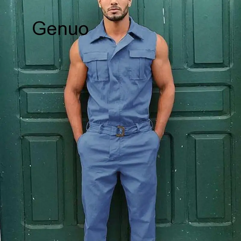 Men Cargo Overalls Lapel Sleeveless Fashion Jumpsuit Joggers Solid Pants With Belt 2020 Pockets Streetwear Casual Romper
Men Cargo Overalls Lapel Sleeveless Fashion Jumpsuit Joggers Solid Pants With Belt 2020 Pockets Streetwear Casual Romper