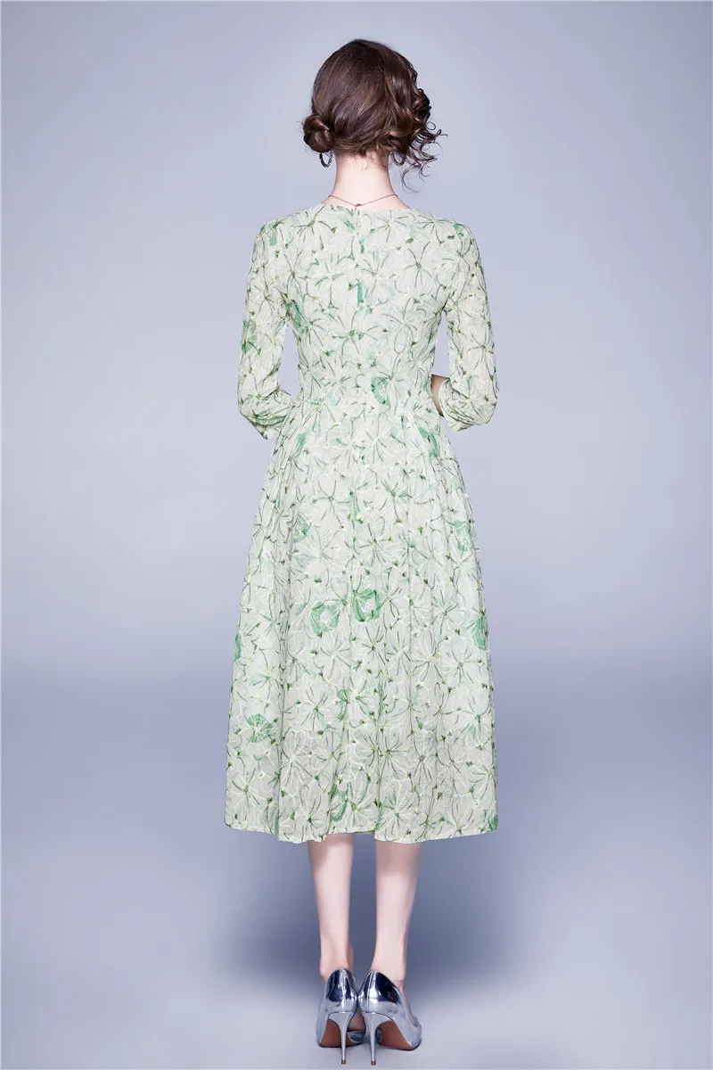 Fashion Designer Women Spring Embroidered Chiffon Dress Elegant Office Party Robe Female Green A Line Midi Dresses Vestidos
Fashion Designer Women Spring Embroidered Chiffon Dress Elegant Office Party Robe Female Green A Line Midi Dresses Vestidos