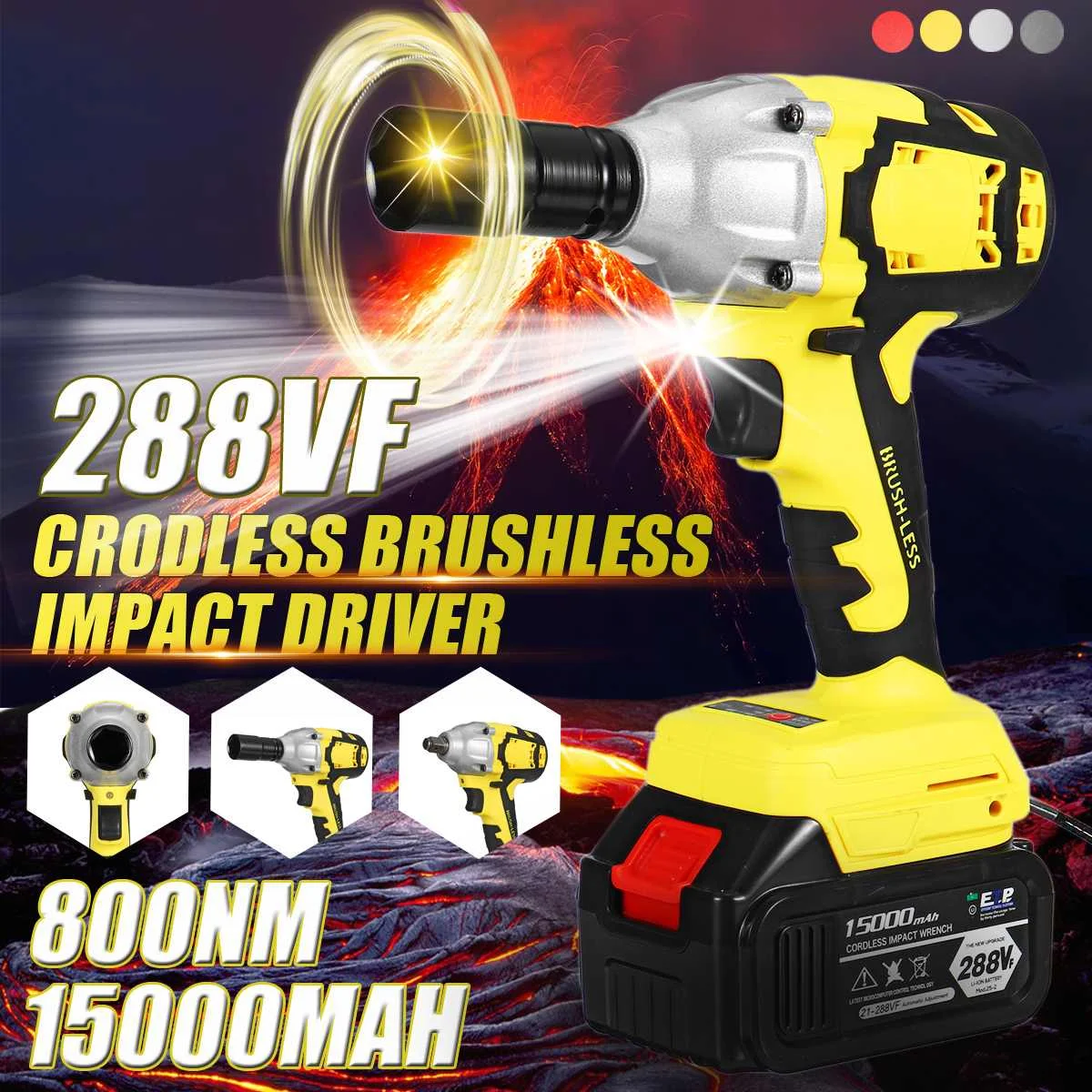288VF 800N.M Max Brushless Impact Wrench Li-ion Battery Brushless Motor Electric Wrench Power Tool With Charger Sleeve+Charger
288VF 800N.M Max Brushless Impact Wrench Li-ion Battery Brushless Motor Electric Wrench Power Tool With Charger Sleeve+Charger