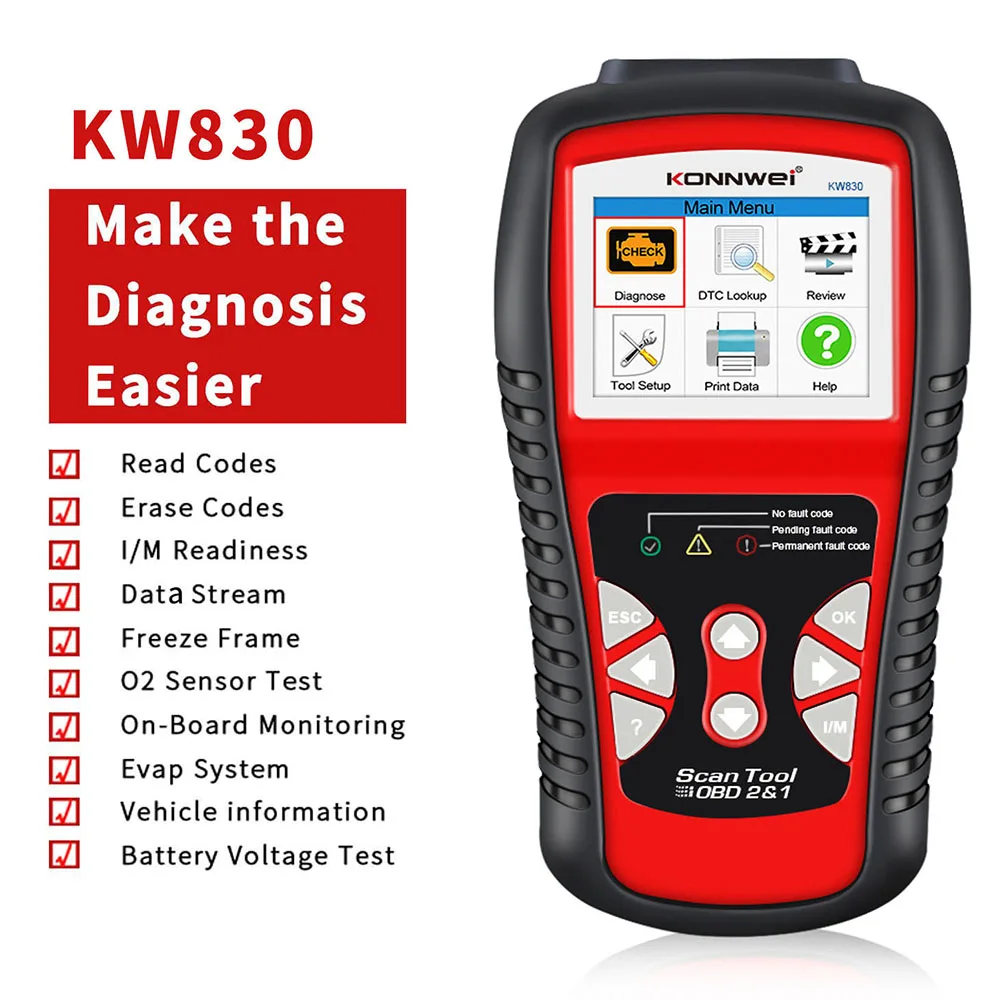 KW830 ODB2 Car Diagnostic Scanner for Car After 1996 Universal 12V battery Auto OBD2 EOBD Fault Error Code Reader
KW830 ODB2 Car Diagnostic Scanner for Car After 1996 Universal 12V battery Auto OBD2 EOBD Fault Error Code Reader