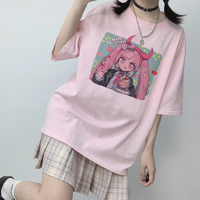 Летние повседневные футболки с японским мультяшным аниме милая девочка забавная