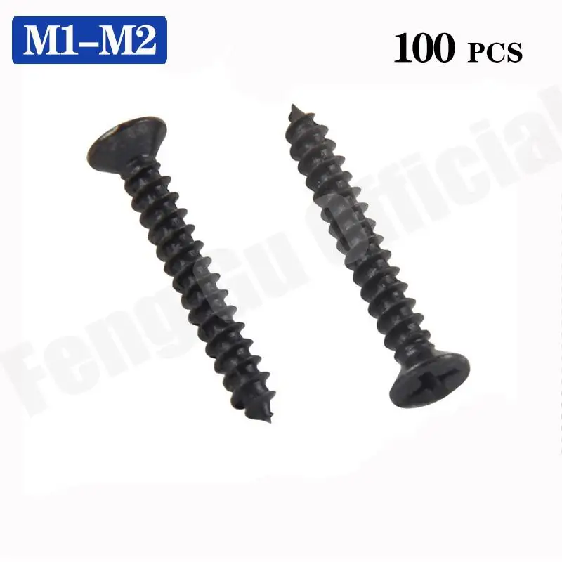 

[M1 M1.2 M1.4 M1.7 M2] 100Pcs DIN7982 KA Flat Head Self-tapping Screws Countersunk Electronic Micro Screws Black