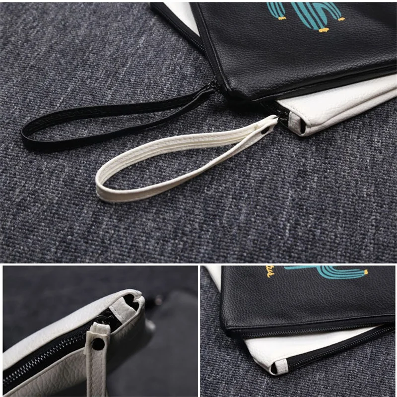 1 pcs black White cactus Waterproof PU Leather 27*20cm File Folder Document Filing pen Bag Stationery gift | Канцтовары для офиса