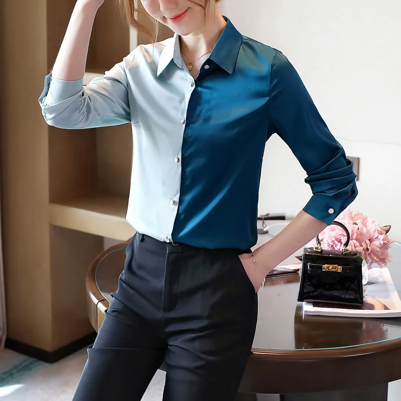 Elegant office ladies work shirts women blouse long-sleeved lapel patchwork satin silk shirts women spring autumn basic tops
Elegant office ladies work shirts women blouse long-sleeved lapel patchwork satin silk shirts women spring autumn basic tops