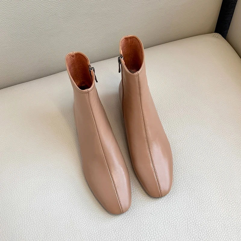 Ботильоны на низком квадратном каблуке 4 см Офисная Женская обувь из натуральной