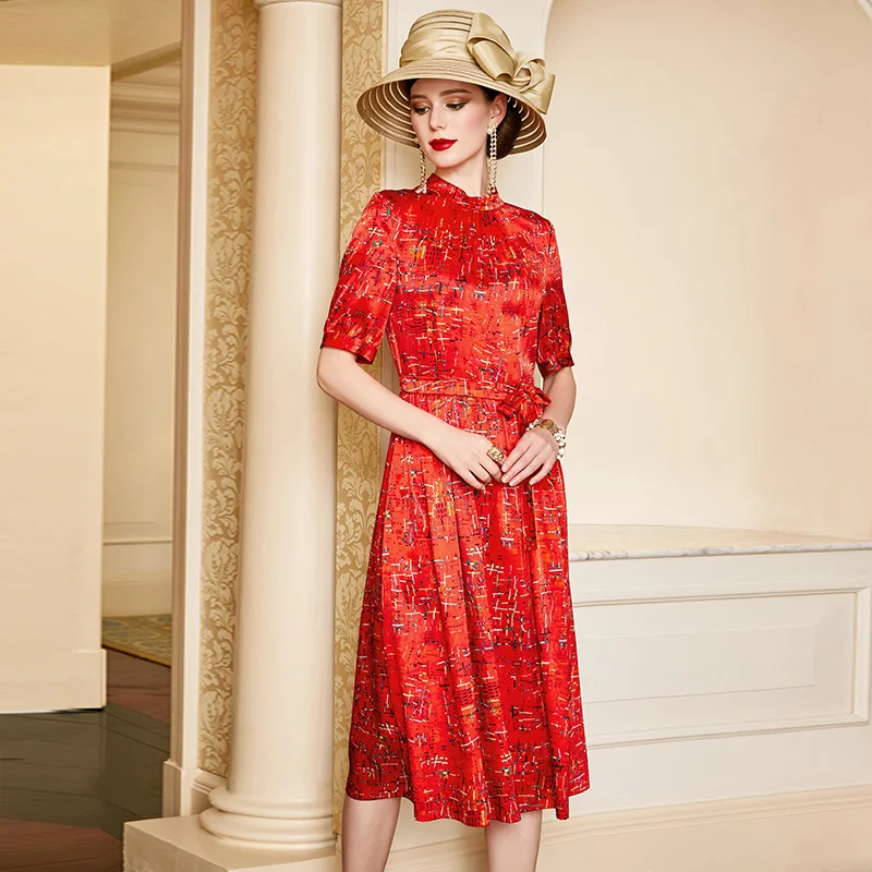 SHZQ Big Red Printed Silk Dress Women's 2021 Summer Harvest Waist Lace Up Stand Collar Slim Mulberry Silk Dress
SHZQ Big Red Printed Silk Dress Women's 2021 Summer Harvest Waist Lace Up Stand Collar Slim Mulberry Silk Dress