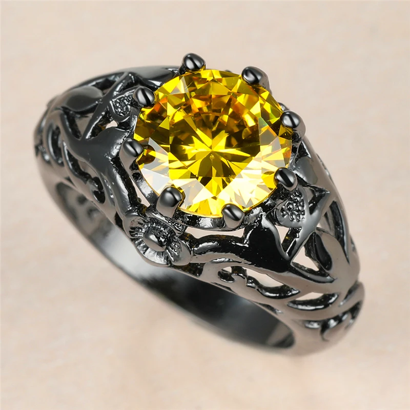 Cute Female Yellow Crystal Stone Ring Charm Black Gold Flower Wedding Rings For Women Dainty Bride Round Zircon Engagement Ring
Cute Female Yellow Crystal Stone Ring Charm Black Gold Flower Wedding Rings For Women Dainty Bride Round Zircon Engagement Ring