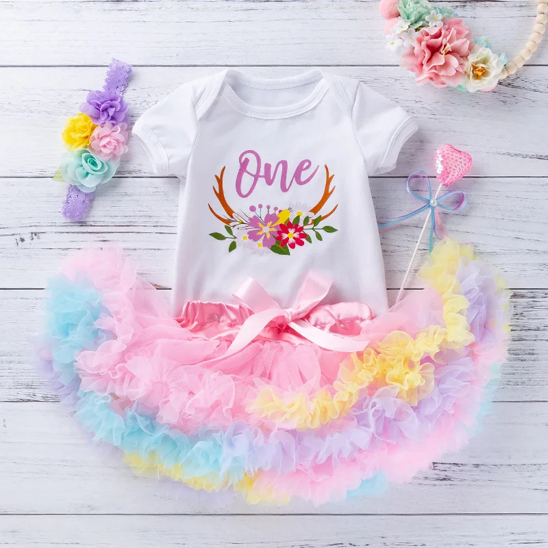 

Baby Girls Tutu Clothes Set White Bodysuit Pettiskirt Birthday Outfits Infant 1st Party With Headband Suit for Baby Girls 3-24M