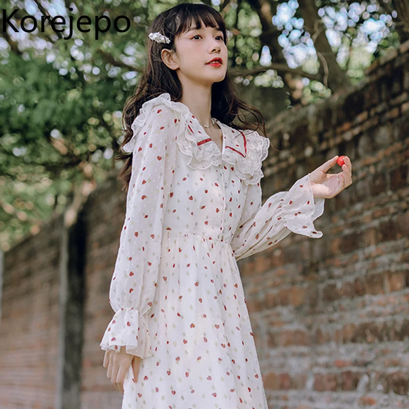 Korejepo Women Dress 2021 Spring Autumn New French Sweet Fairy Love Printed Lace Stitching V-neck Flare Sleeve Long Dress Female
Korejepo Women Dress 2021 Spring Autumn New French Sweet Fairy Love Printed Lace Stitching V-neck Flare Sleeve Long Dress Female