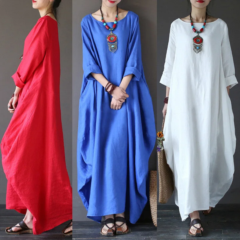 2020 New Womens Maxi Dress Plus Size Dresses for Women M-5XL Loose O-Neck Women's Dresses Summer Long Sleeve Female Clothes
2020 New Womens Maxi Dress Plus Size Dresses for Women M-5XL Loose O-Neck Women's Dresses Summer Long Sleeve Female Clothes