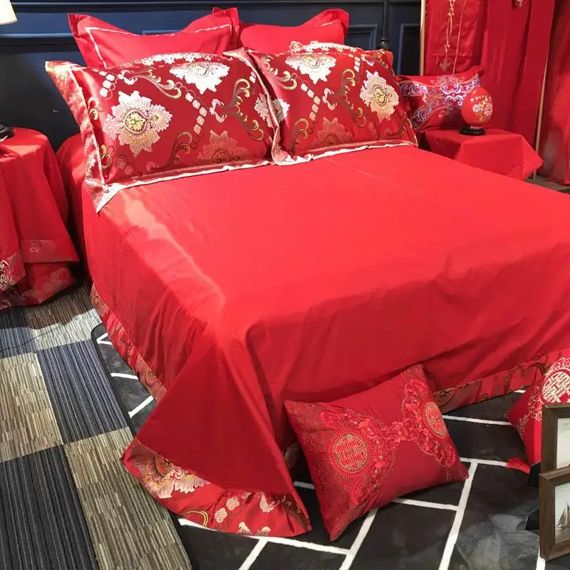 Oriental Silk Satin Red Bedding set Luxury Gold Embroidery Duvet Bed cover Queen King size Cotton Bed sheet set parure de lit
Oriental Silk Satin Red Bedding set Luxury Gold Embroidery Duvet Bed cover Queen King size Cotton Bed sheet set parure de lit