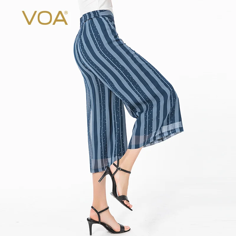

Шелковые брюки VOA с принтом в полоску si chou mian, двухслойные эластичные дышащие широкие брюки, 7 цветов, KJ72