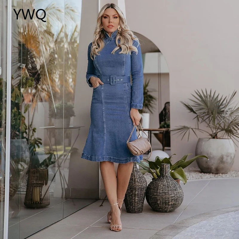 Denim Dress High Waist Women Long Sleeve Dresses Woman Party Female Slim One Step Skirt With Belt Mid Length Skirt Free Shipping
Denim Dress High Waist Women Long Sleeve Dresses Woman Party Female Slim One Step Skirt With Belt Mid Length Skirt Free Shipping