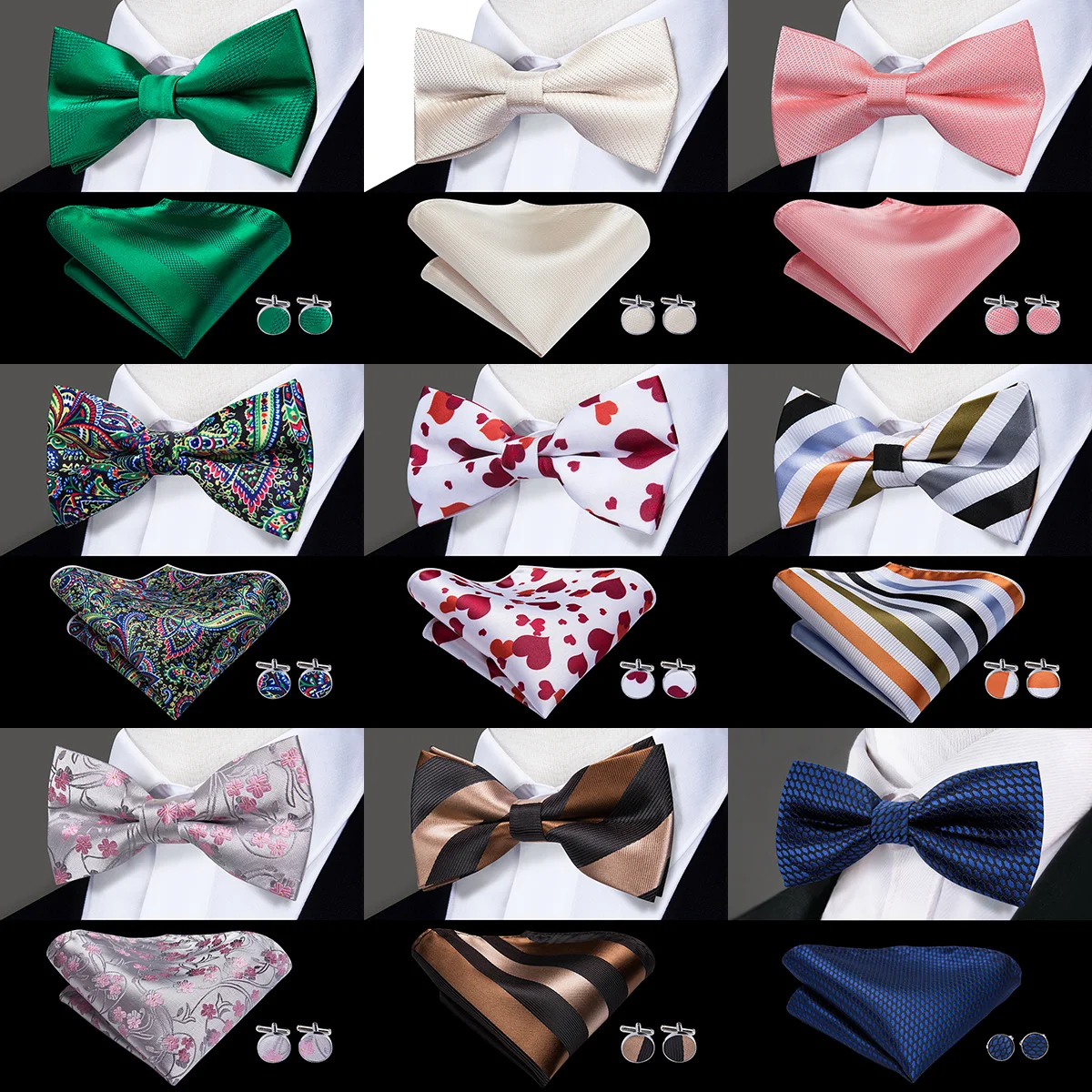 Hi-Tie 4.73"* 2.36" 100% Silk Bowtie Pocket Square Cufflinks Set for Men Wedding Party Luxury Bowtie Men Pre-Tied Butterfly Tie
Hi-Tie 4.73"* 2.36" 100% Silk Bowtie Pocket Square Cufflinks Set for Men Wedding Party Luxury Bowtie Men Pre-Tied Butterfly Tie