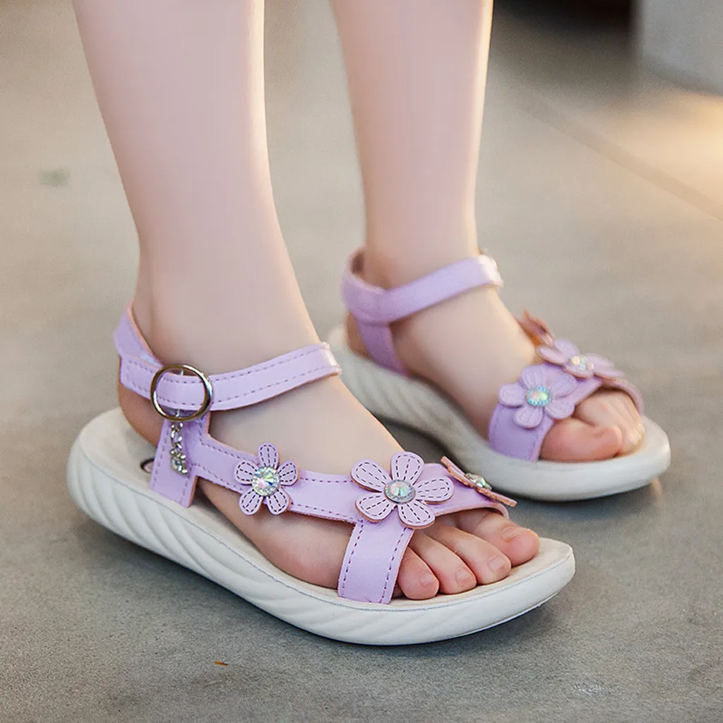 Детские кожаные сандалии для девочек летняя обувь маленьких Цветочные босоножки