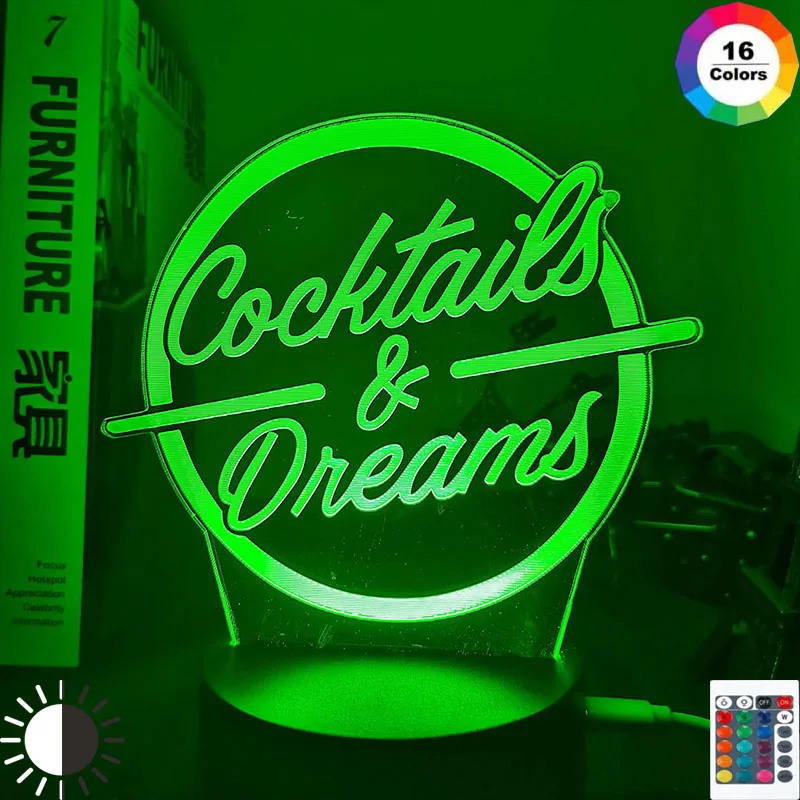 Cocktails & Dreams Led Night Light Sign for Bar Decoration Acrylic Laser Engraving Usb Battery Powered Table Lamp Color Changing
Cocktails & Dreams Led Night Light Sign for Bar Decoration Acrylic Laser Engraving Usb Battery Powered Table Lamp Color Changing