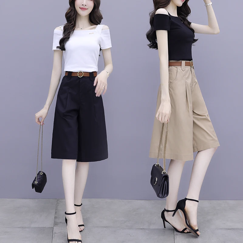 Tall waist wide-legged pants suit fashion ladies' summer new two-piece outfit women short sleeve sweatshirt trousers leisure
Tall waist wide-legged pants suit fashion ladies' summer new two-piece outfit women short sleeve sweatshirt trousers leisure