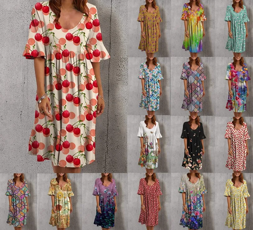 Women's clothing in the new round collar wish sleeve dress female multicolor printing skirt
Women's clothing in the new round collar wish sleeve dress female multicolor printing skirt
