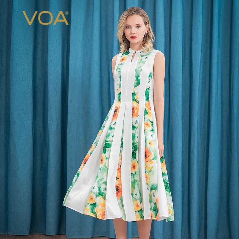VOA Silk 22m/m Jacquard Half-Collar Sleeveless Mix Material Stitching Self-Expandable Temperament AE185 Summer Dresses for Women
VOA Silk 22m/m Jacquard Half-Collar Sleeveless Mix Material Stitching Self-Expandable Temperament AE185 Summer Dresses for Women