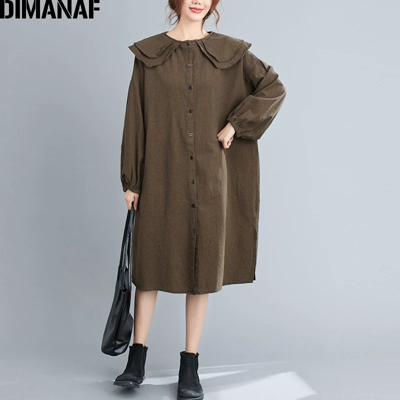 DIMANAF Autumn Shirt Dress Women Clothing Vintage Oversize Cotton Linen Elegant Lady Casual Loose Long Sleeve Plaid Dress Button
DIMANAF Autumn Shirt Dress Women Clothing Vintage Oversize Cotton Linen Elegant Lady Casual Loose Long Sleeve Plaid Dress Button