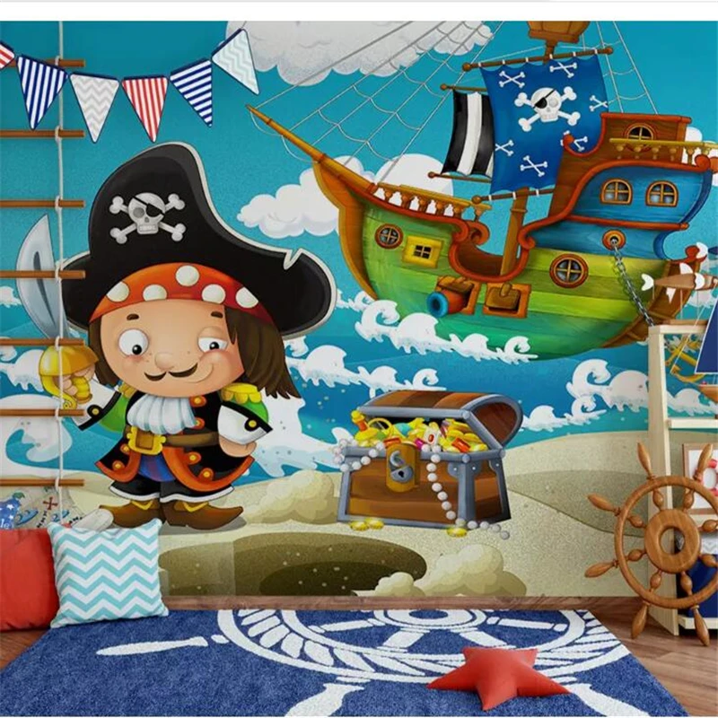 

mural Custom wallpaper papel de parede 3d Pirate ship cartoon background wall wall papers home decor papier peint behang