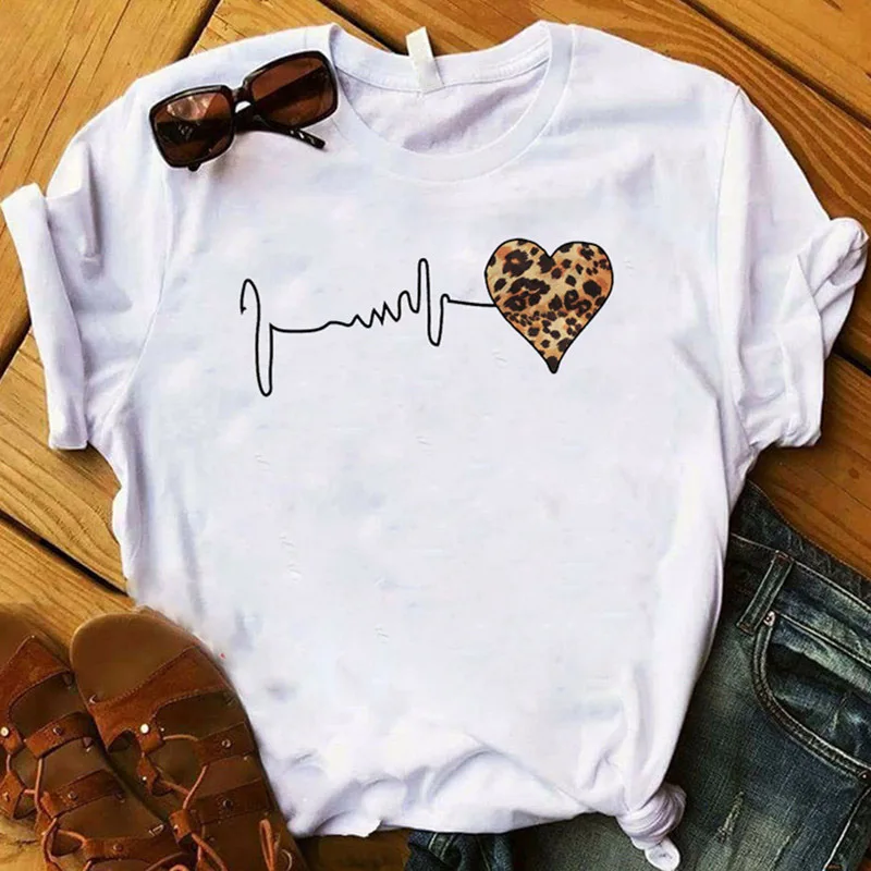 

Camiseta estampada lábio love leopardo, moda verão para mulheres, estampada gráfica, manga curta, roupa feminina 2020