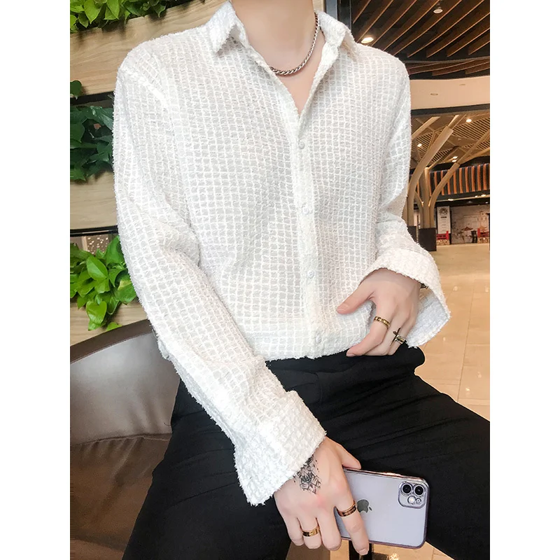 2021 Shirt Men's Simple Mesh Lace Long Sleeve Loose Casual Shirts Male Streetwear Vintage Fashion Black White Dress Shirt Man
2021 Shirt Men's Simple Mesh Lace Long Sleeve Loose Casual Shirts Male Streetwear Vintage Fashion Black White Dress Shirt Man