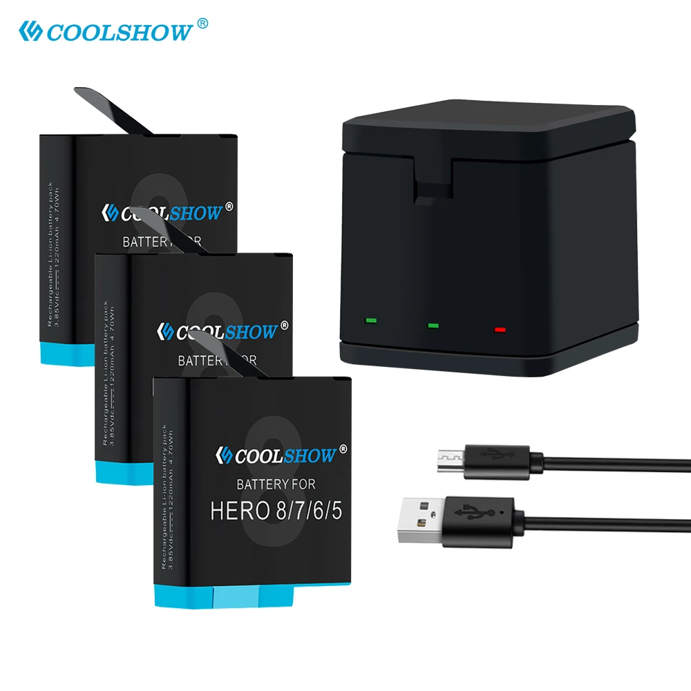 Фото Зарядное устройство для батарей GoPro Hero 8 7 6 5 Black 1220mAh Li Ion AHDBT 801 Batteria - купить