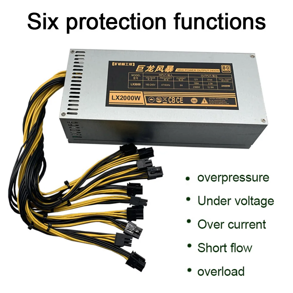 2000W ETH Mining Machine Power Supply 180-240V Input 10 x 6pin 90% Efficiency Support Multi-GPU For Bitcoin Mining Rig BTC ETH
2000W ETH Mining Machine Power Supply 180-240V Input 10 x 6pin 90% Efficiency Support Multi-GPU For Bitcoin Mining Rig BTC ETH