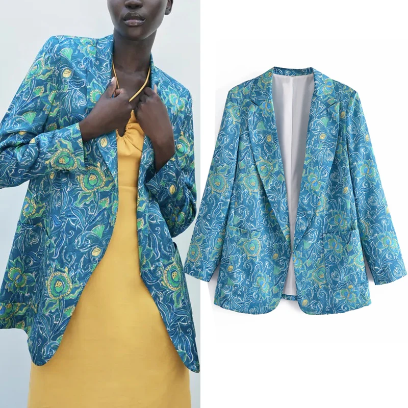 PSEEWE Za Print Blue Blazer Women Long Sleeve Vintage Jacket Woman Fashion Pockets Elegant Female Blazer Autumn Jacket Coat
PSEEWE Za Print Blue Blazer Women Long Sleeve Vintage Jacket Woman Fashion Pockets Elegant Female Blazer Autumn Jacket Coat