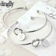 Dinglly Silver Color English Letters Charm Bracelet Bangle For Women Men Original Round Name Initials Pendant Couple Bracelets