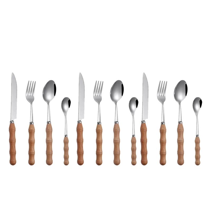 12 Pcs Bamboo Wood Flatware Set,Stainless Steel Cutlery Set,Wooden Handle Flatware,Dinner Knife Dinner Fork Dinner Spoon
12 Pcs Bamboo Wood Flatware Set,Stainless Steel Cutlery Set,Wooden Handle Flatware,Dinner Knife Dinner Fork Dinner Spoon