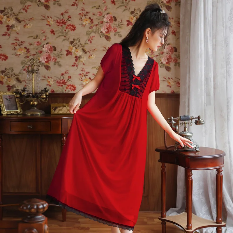 Летняя женская длинная ночная рубашка, Высококачественная женская пижама из модала, ночная рубашка принцессы дворца, пикантная кружевная н... 
Летняя женская длинная ночная рубашка, Высококачественная женская пижама из модала, ночная рубашка принцессы дворца, пикантная кружевная н...