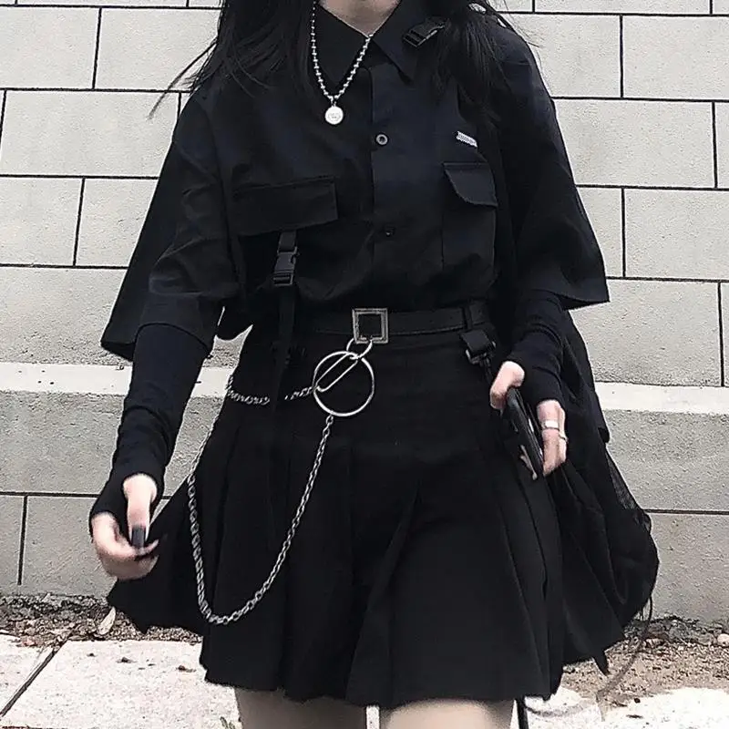 Летнее платье в Корейском стиле Harajuku темно черый свитера мини-юбки со складками свободные BF рубашка Топы для женщин JK Модный комплект из дву...
Летнее платье в Корейском стиле Harajuku темно черый свитера мини-юбки со складками свободные BF рубашка Топы для женщин JK Модный комплект из дву...