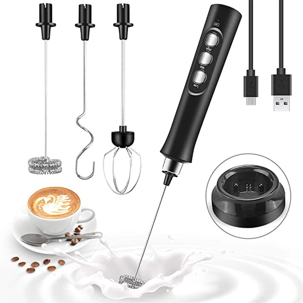 Electric Milk Frother 3 in1 Mixer Blender Handheld With 3 Whiskers USB Charger Milk Foam Egg Mixer for Coffee, Latte, Cappuccino
Electric Milk Frother 3 in1 Mixer Blender Handheld With 3 Whiskers USB Charger Milk Foam Egg Mixer for Coffee, Latte, Cappuccino