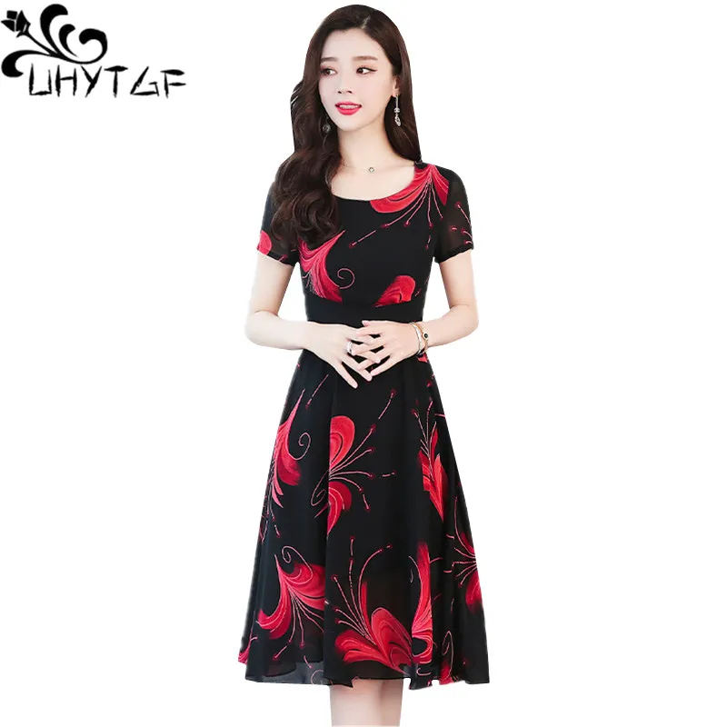 UHYTGF Fashion Chiffon summer dress women print Large swing type loose beach dress pullover elegant plus size party dresses 1427
UHYTGF Fashion Chiffon summer dress women print Large swing type loose beach dress pullover elegant plus size party dresses 1427
