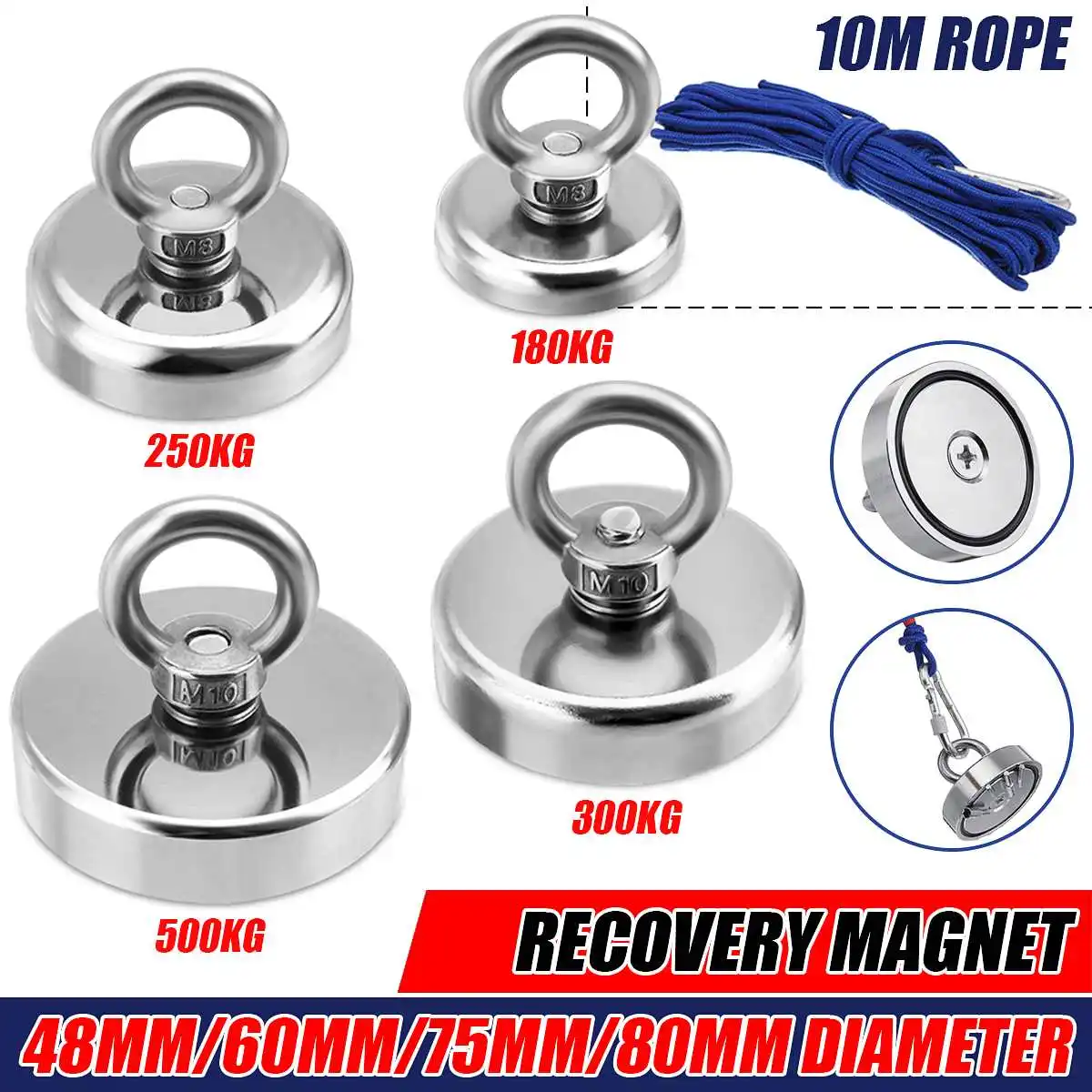 300KG D75mm Strong Neodymium Magnet Double Side Search Magnetic Hook Super Power Salvage Sea Fishing Magnet Holder With 10M Rope
300KG D75mm Strong Neodymium Magnet Double Side Search Magnetic Hook Super Power Salvage Sea Fishing Magnet Holder With 10M Rope