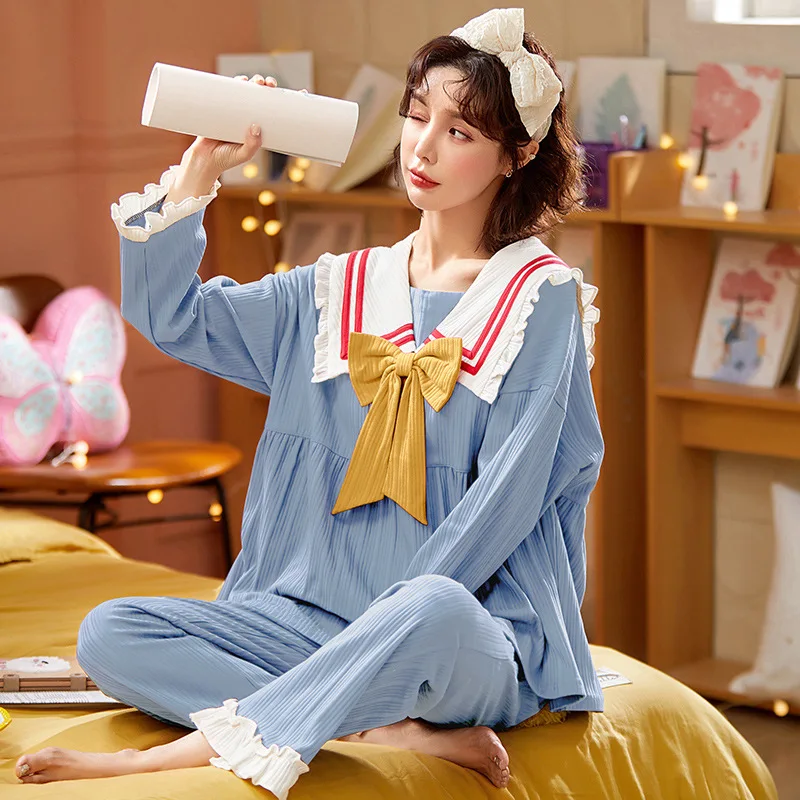 SLPBELY Cotton Women Pajamas Set Sleepwear Spring Sweet Princess Doll Collar Long Sleeve Top Pant Pyjamas Nightwear Home Clothes
SLPBELY Cotton Women Pajamas Set Sleepwear Spring Sweet Princess Doll Collar Long Sleeve Top Pant Pyjamas Nightwear Home Clothes